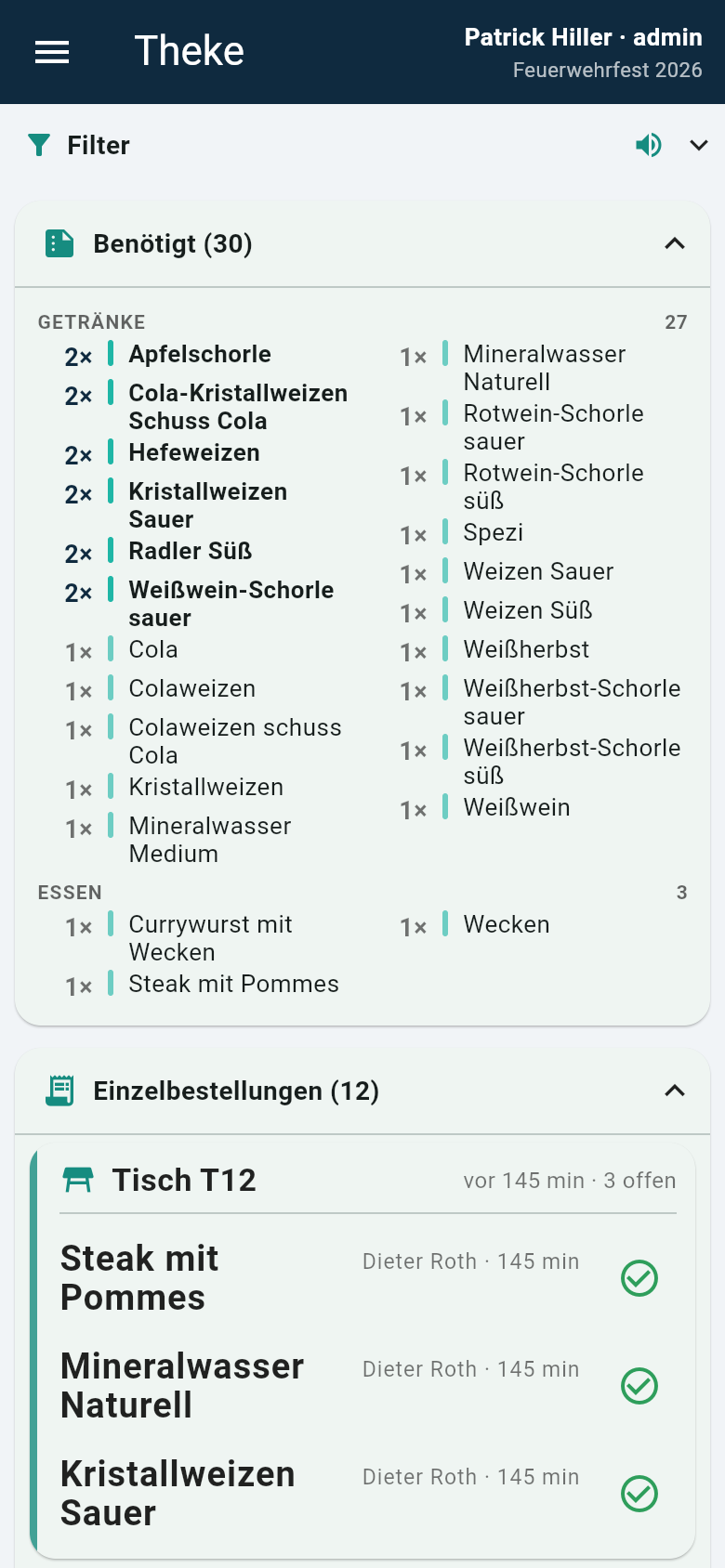 Theken-Ansicht auf dem Smartphone: Benötigt-Übersicht in zwei Spalten